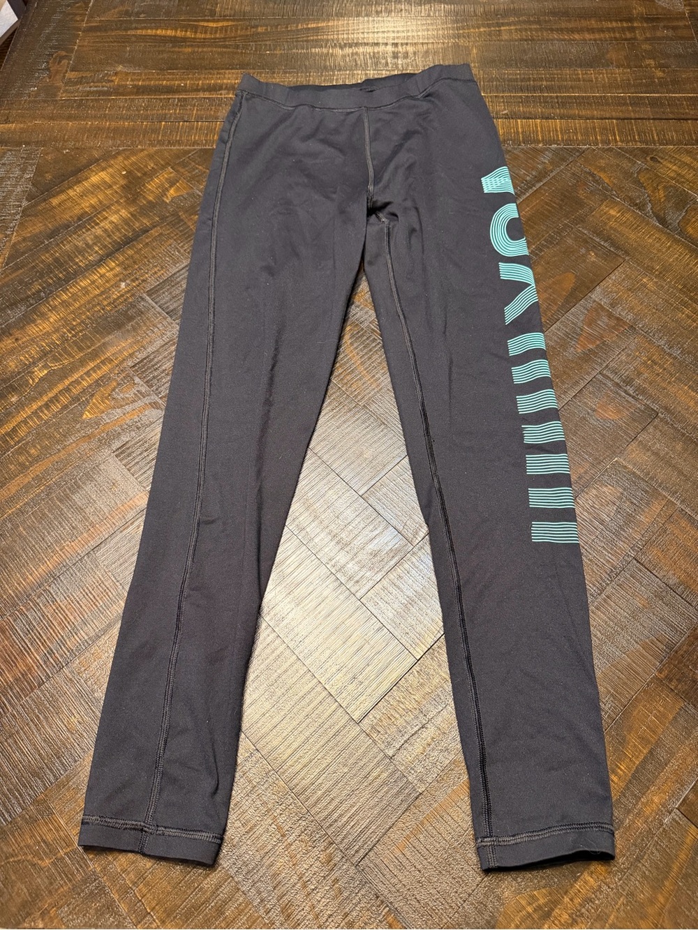 VSX Black Leggings with Teal Side Logo